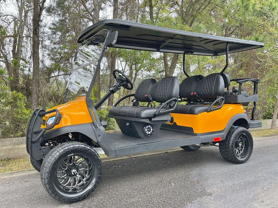 Orange 6-Passenger Gas Club Car with Bluetooth Audio System